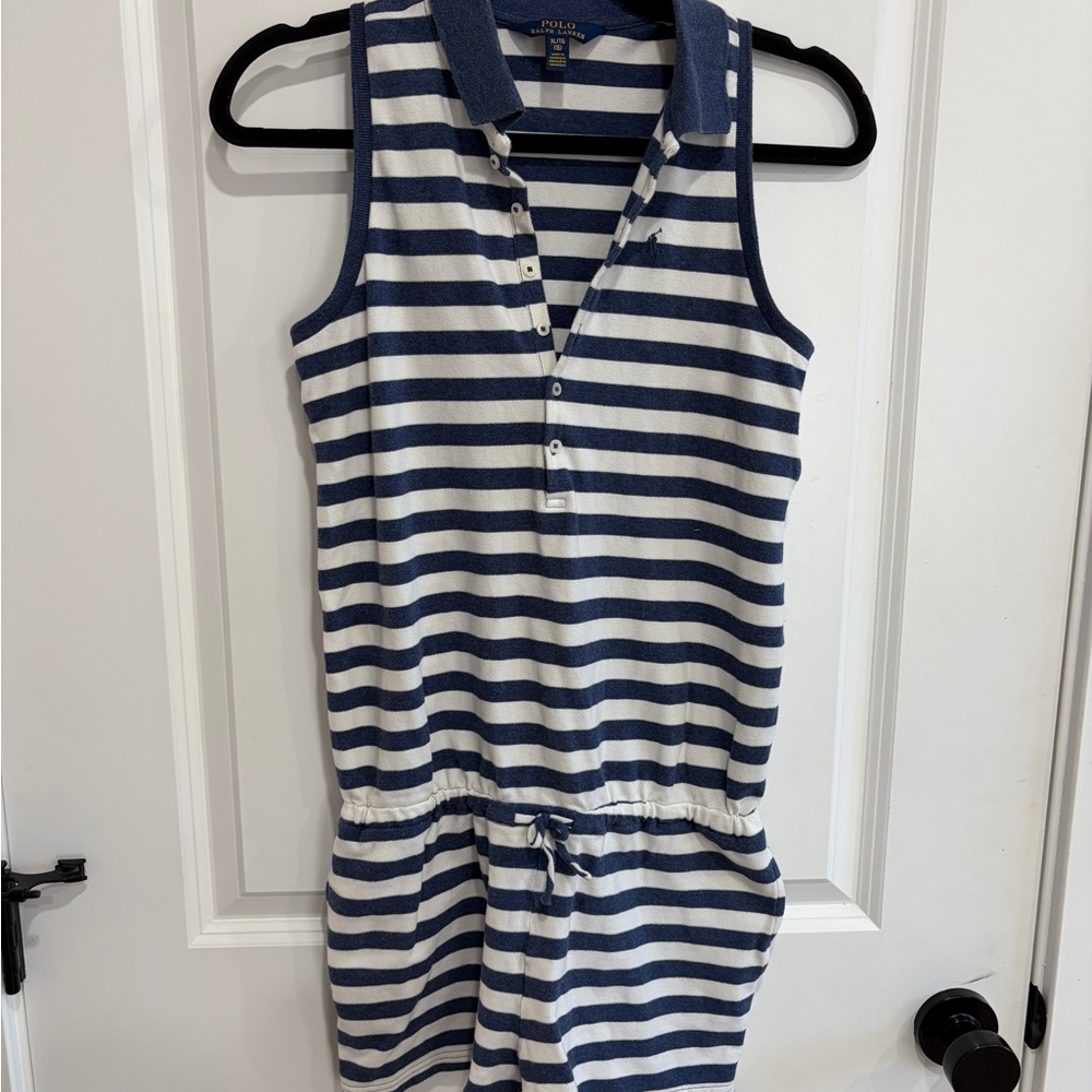 Ralph Lauren Pony Girls Classic Blue Cotton Romper (L 12-14)